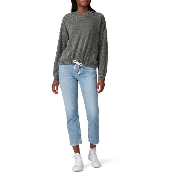 Sundry Women's Gray Leopard Print Long Sleeves Drawstring Hoodie Size 2 - Picture 1 of 8